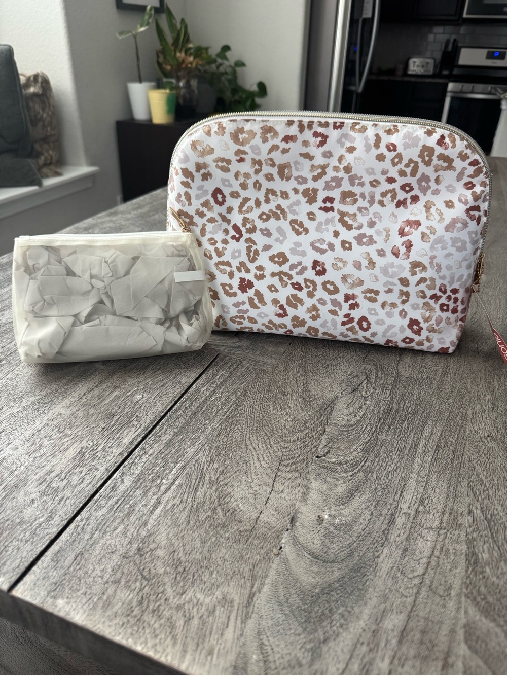 Sonia Kashuk White Cosmetic Bag with Gold Leopard Print
